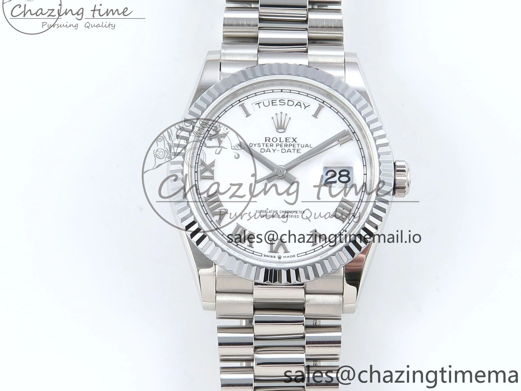 0517 Unique Day Date 36 SS 128236 KF 1:1 Best Edition White Roman Dial on President Bracelet A2836 (Gain Weight) 498